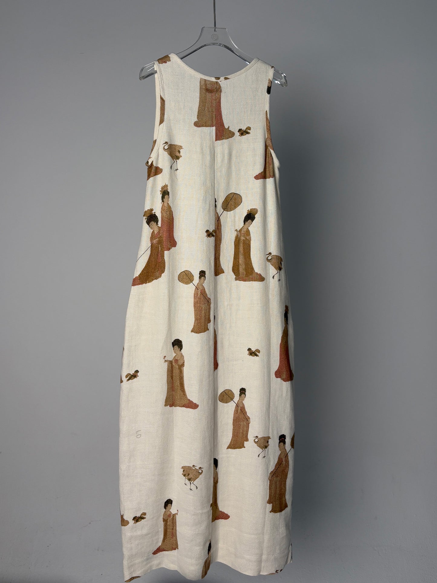 LABELDEL 25SS簪花仕女图白麻印花连衣裙白底图2