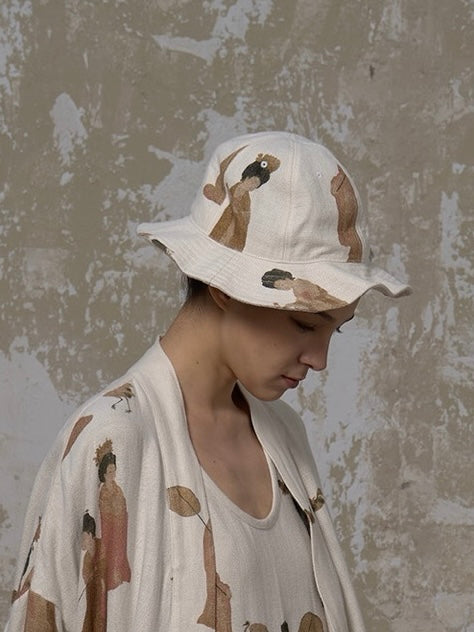 LABELDEL 25SS簪花仕女图白麻印花帽子1