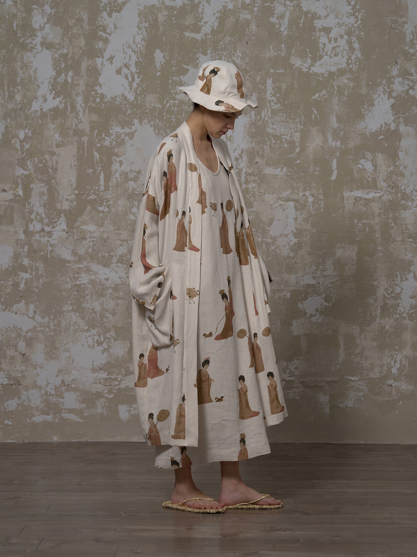 LABELDEL 25SS簪花仕女图白麻印花长袍1