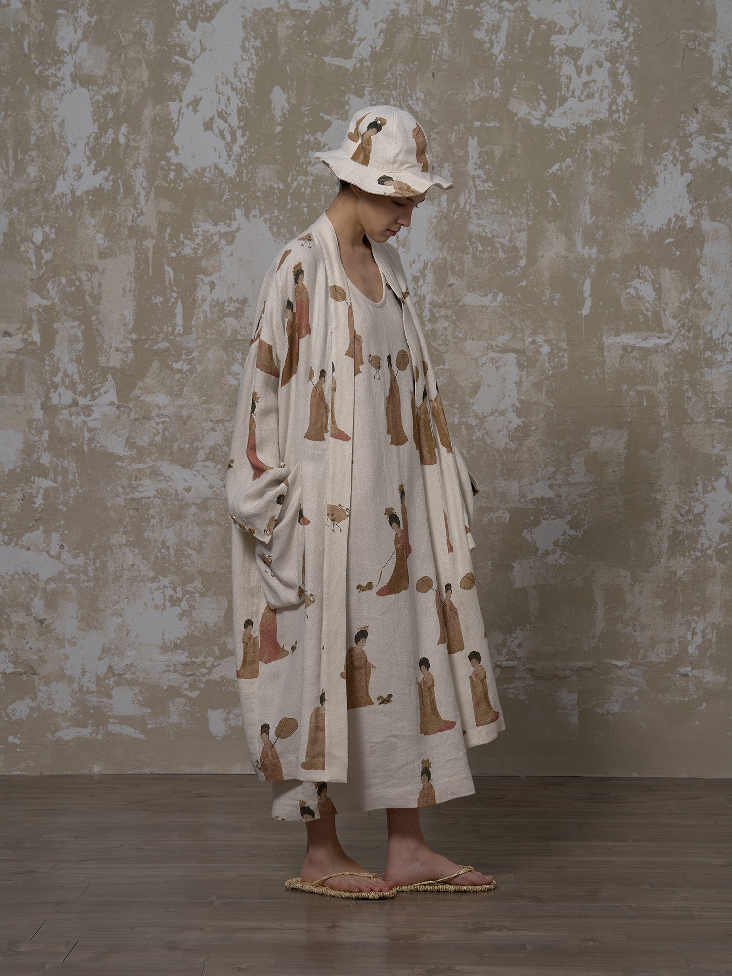 LABELDEL 25SS簪花仕女图白麻印花长袍1