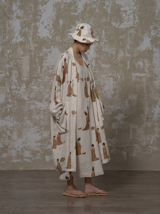 LABELDEL 25SS簪花仕女图白麻印花长袍1