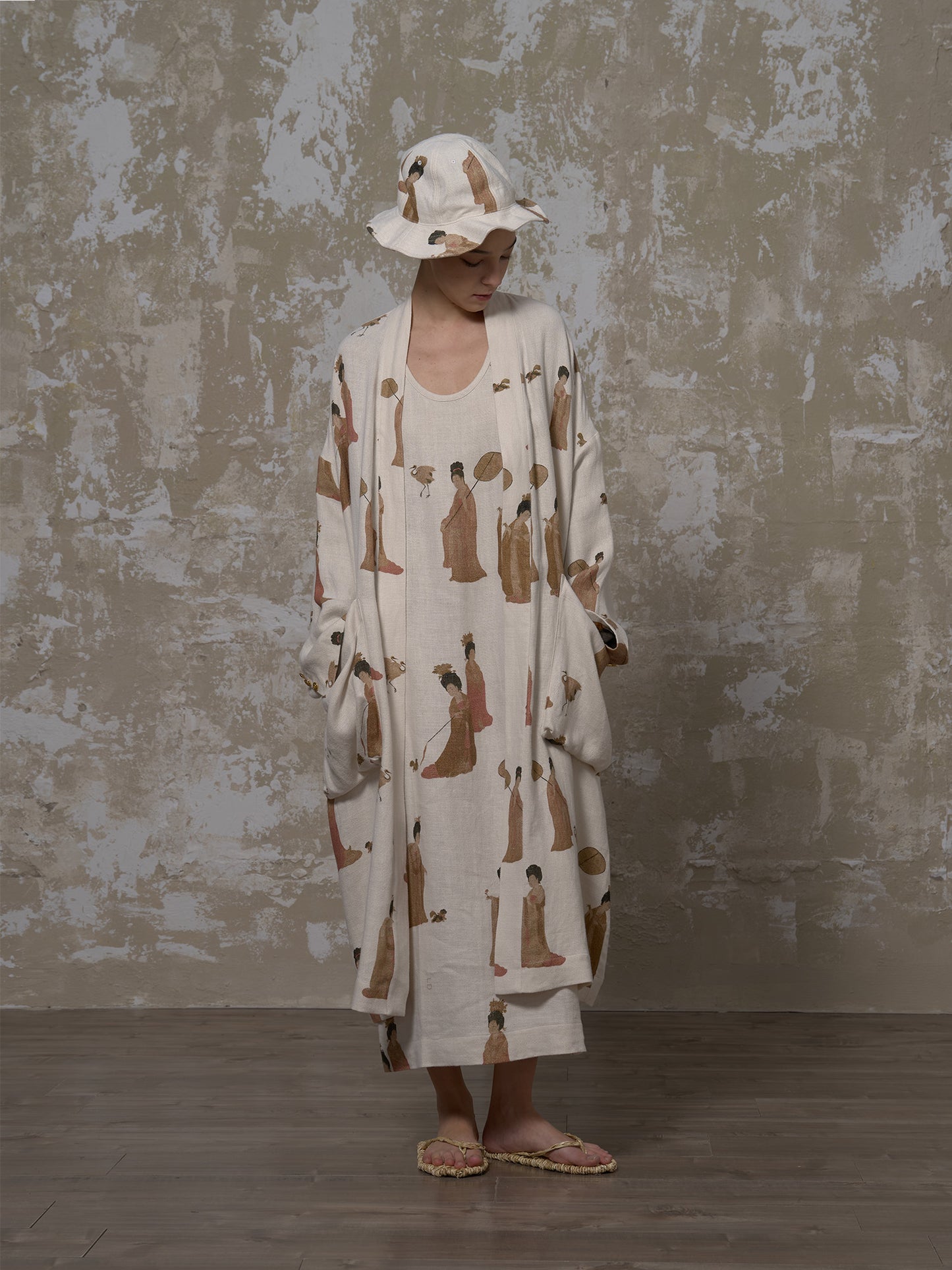 LABELDEL 25SS簪花仕女图白麻印花长袍2