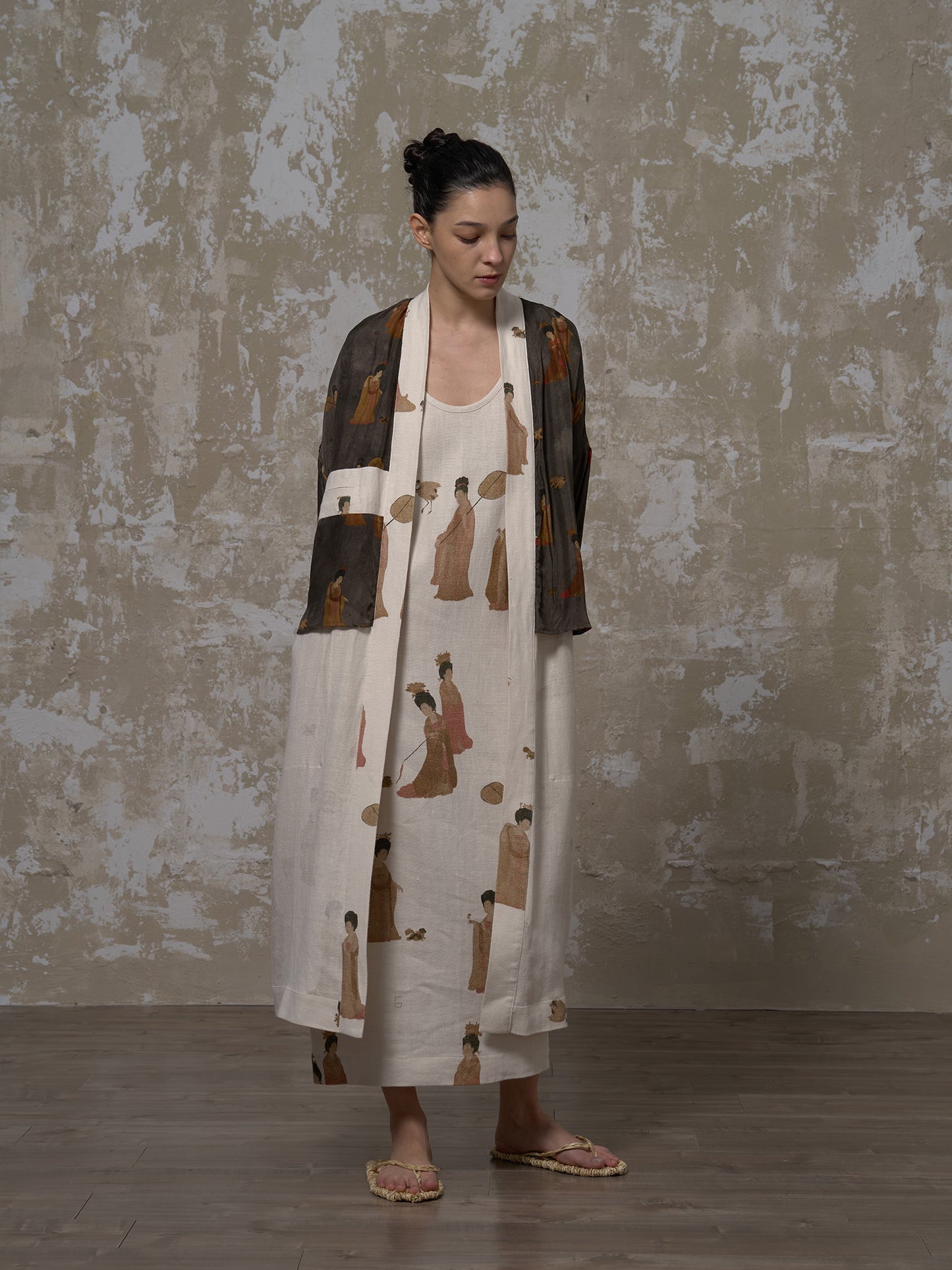 LABELDEL 25SS簪花仕女图白麻印花长袍6