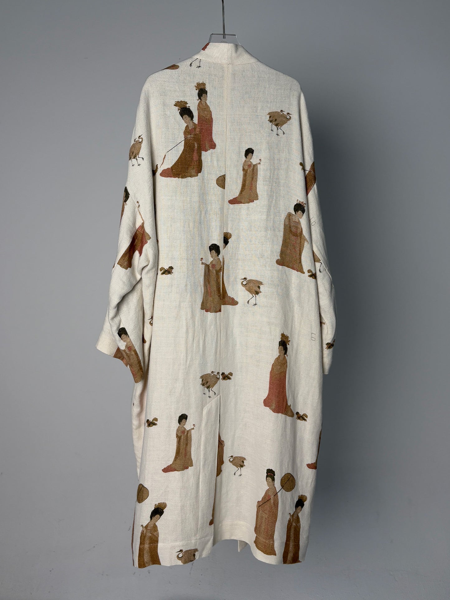 LABELDEL 25SS簪花仕女图白麻印花长袍白底图2