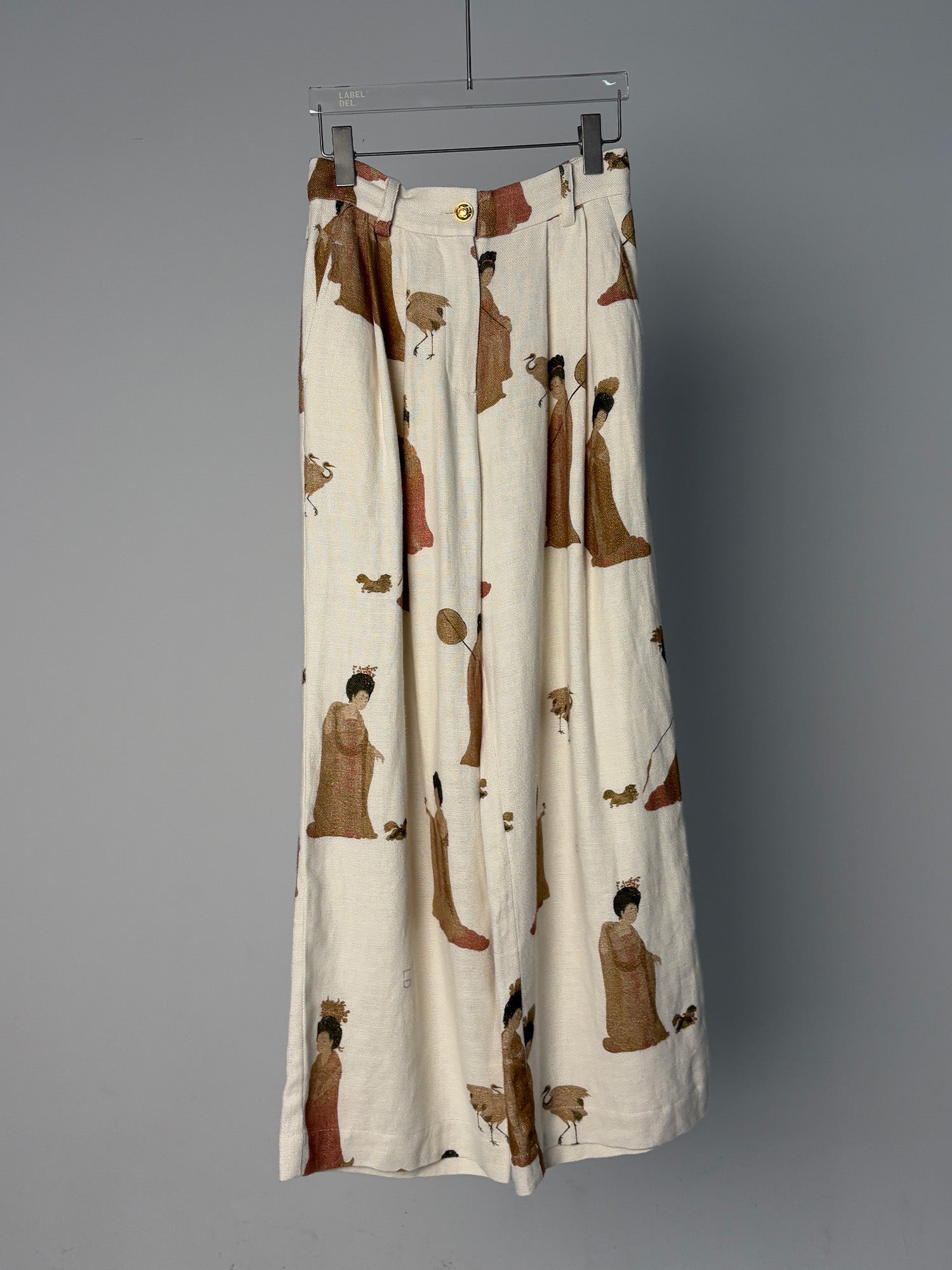 LABELDEL 25SS簪花仕女图白麻印花长裤白底图
