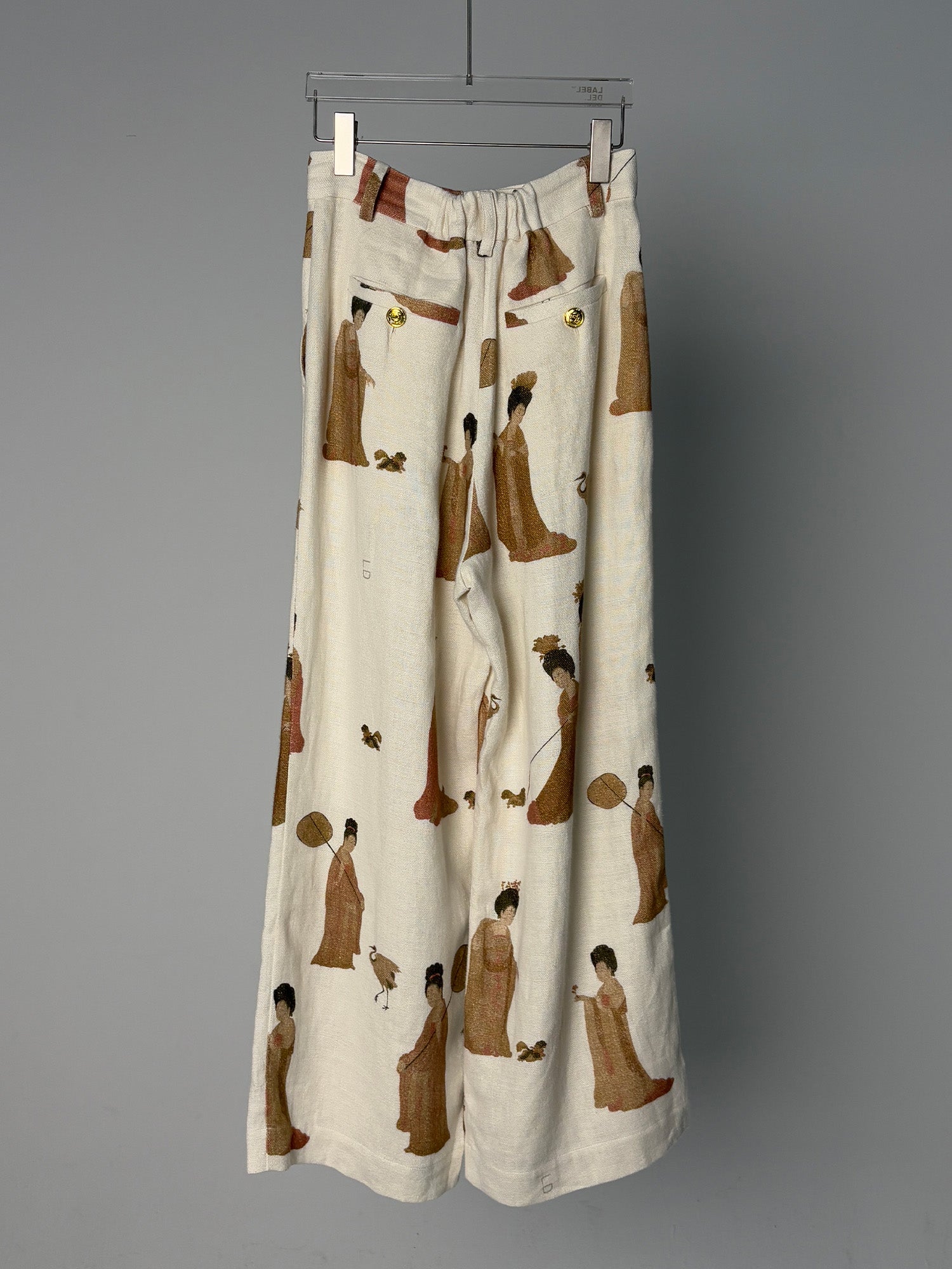 LABELDEL 25SS簪花仕女图白麻印花长裤白底图2