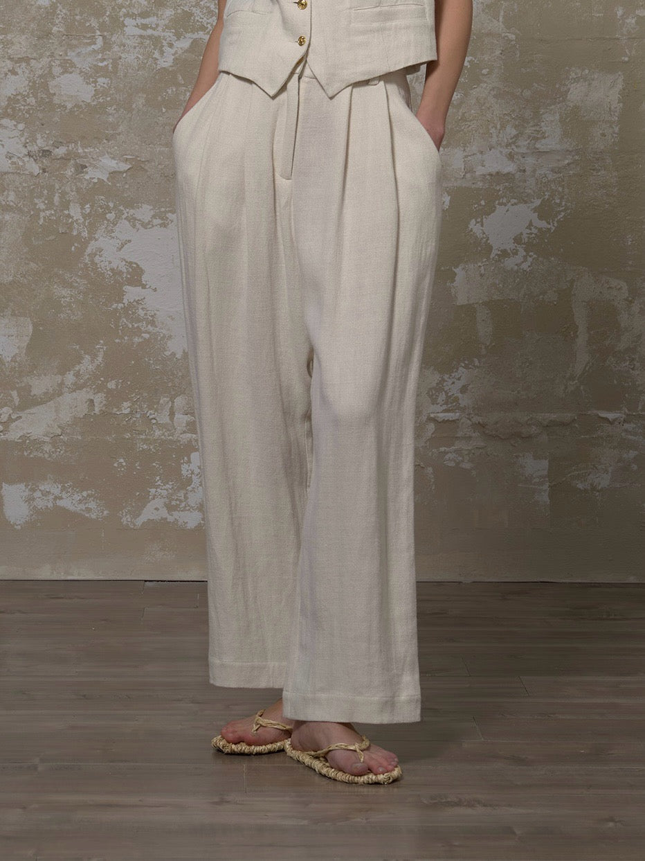 LABELDEL 25SS白色亚麻长裤1