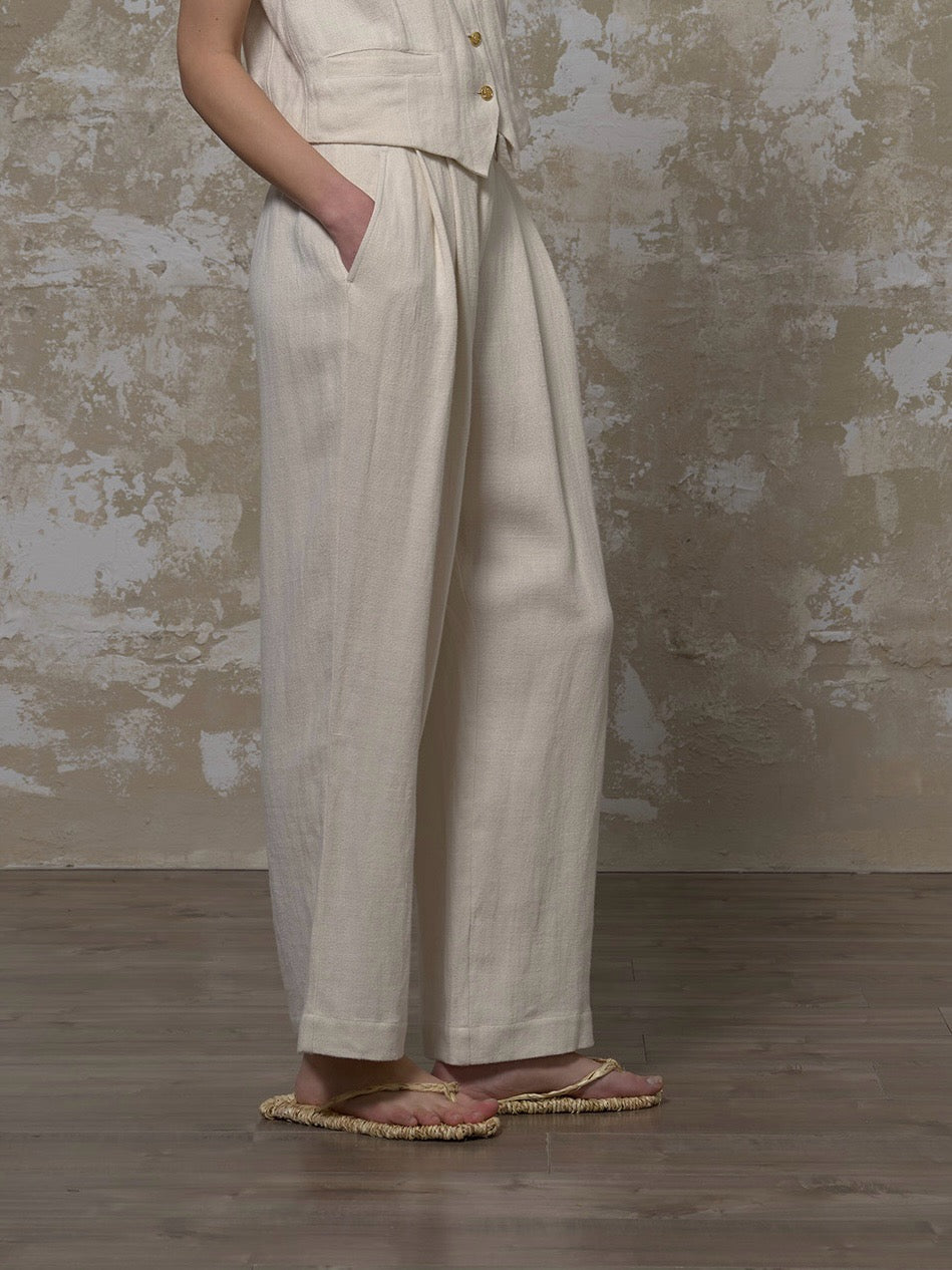 LABELDEL 25SS白色亚麻长裤2