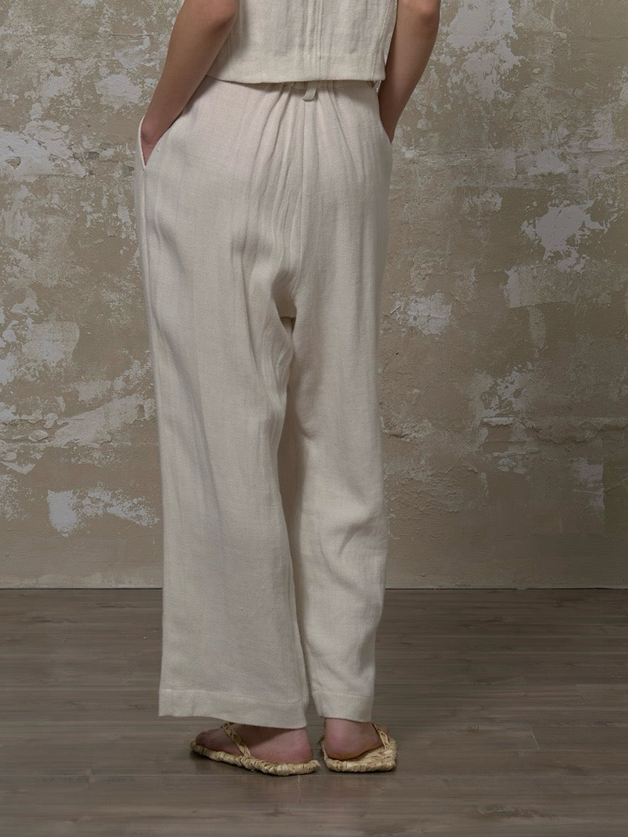 LABELDEL 25SS白色亚麻长裤3