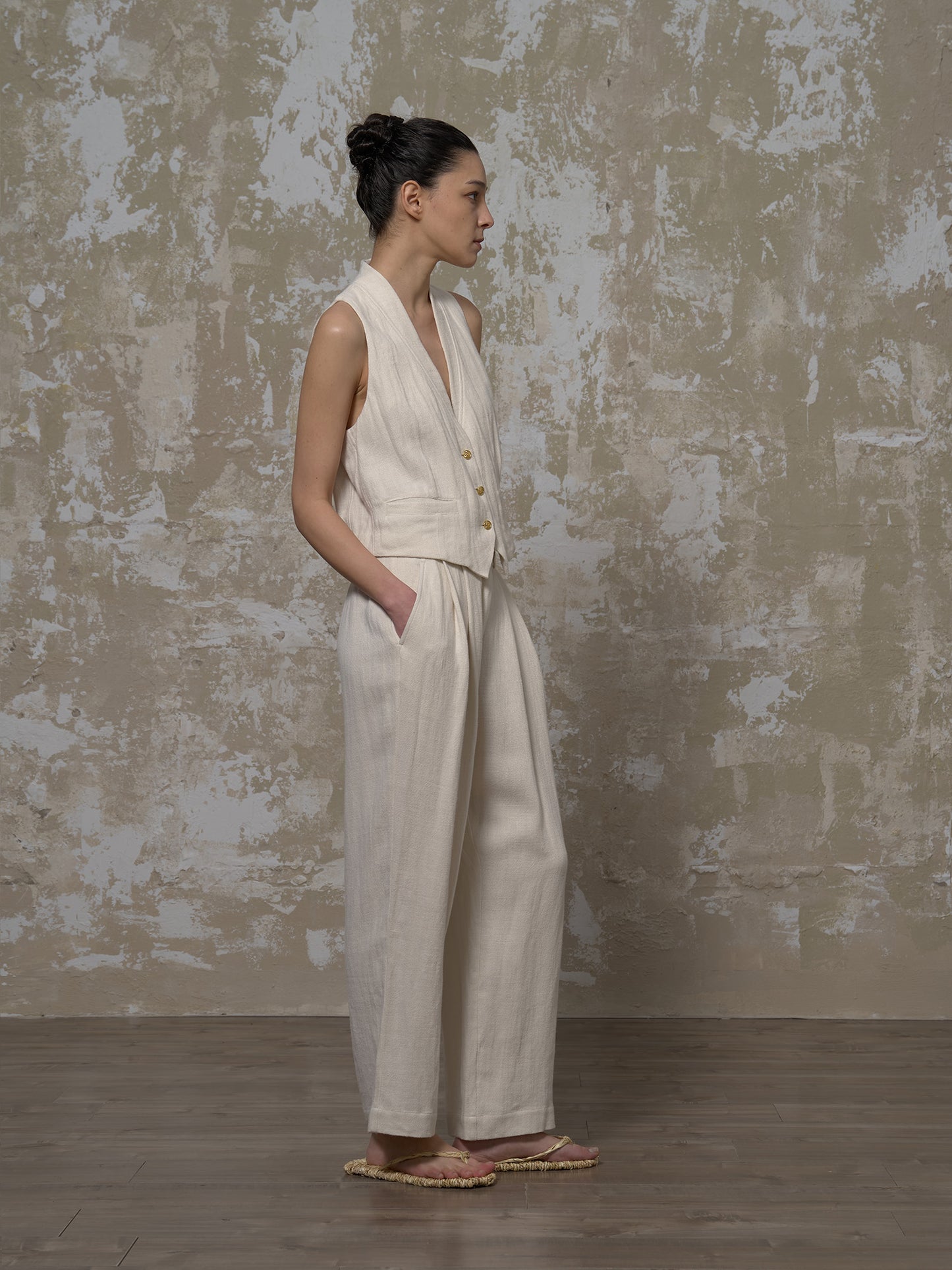 LABELDEL 25SS白色亚麻马甲2