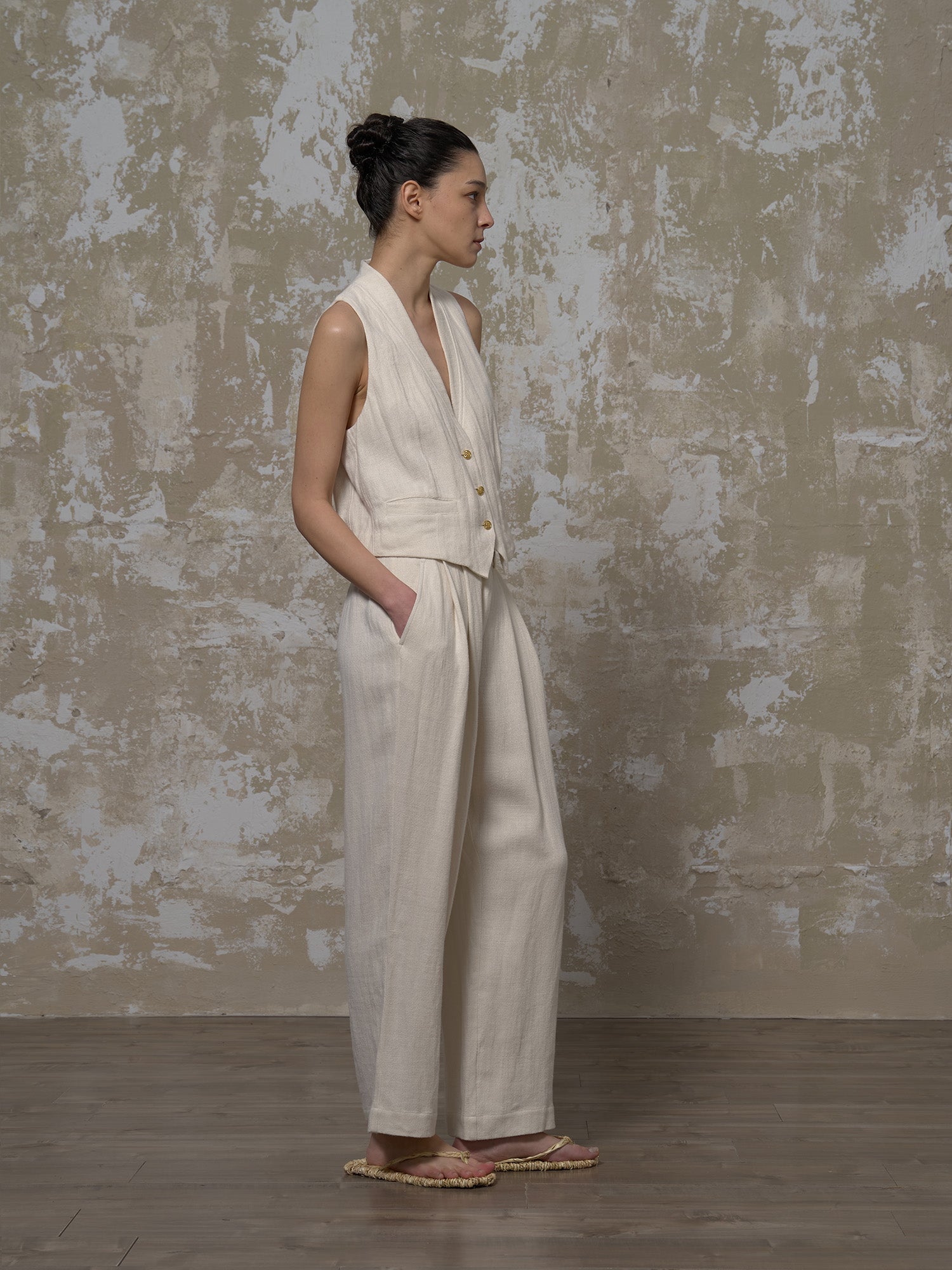 LABELDEL 25SS白色亚麻马甲2