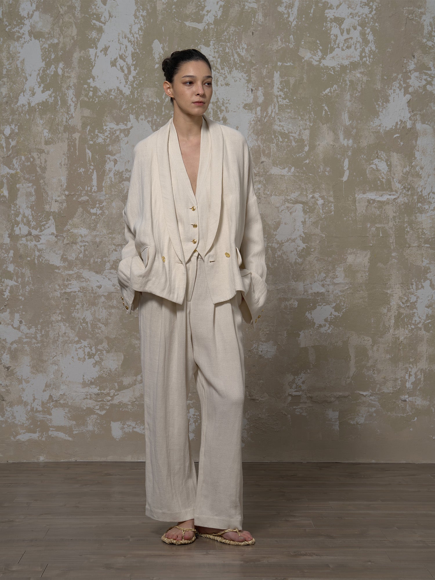 LABELDEL 25SS白色亚麻马甲4