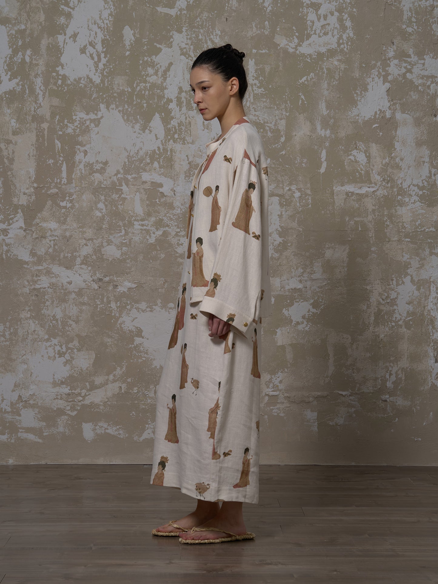 LABELDEL 25SS簪花仕女图白麻印花长袖衬衫2