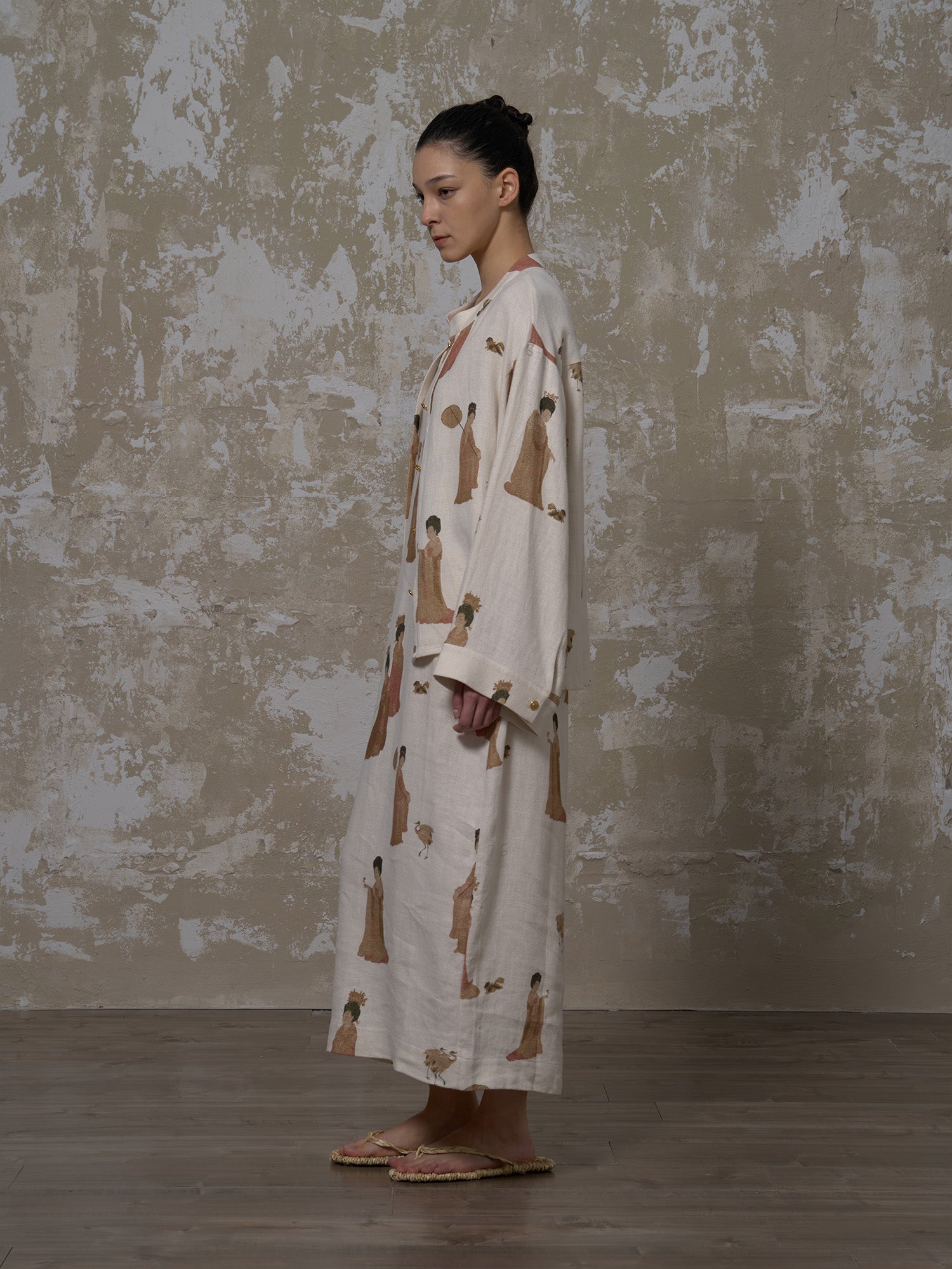 LABELDEL 25SS簪花仕女图白麻印花长袖衬衫2