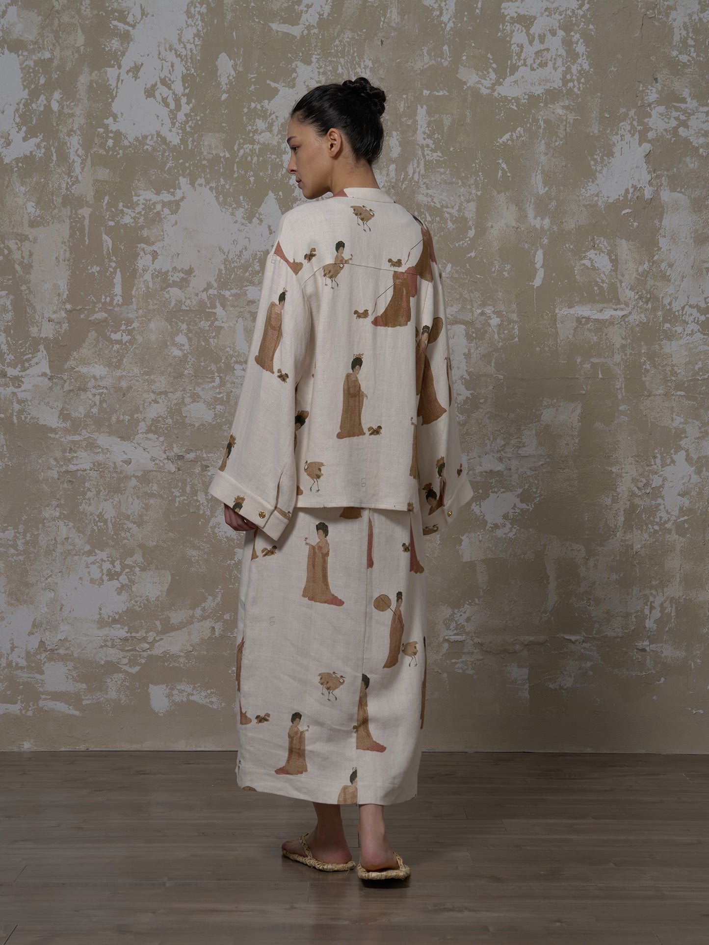 LABELDEL 25SS簪花仕女图白麻印花长袖衬衫3