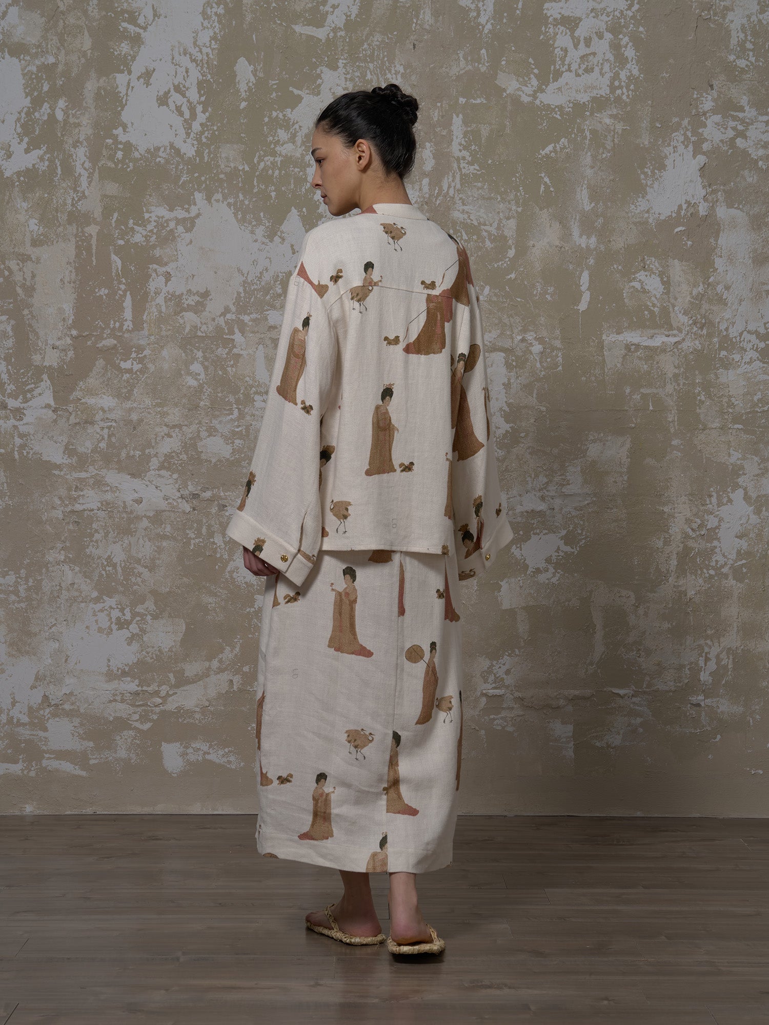 LABELDEL 25SS簪花仕女图白麻印花长袖衬衫3