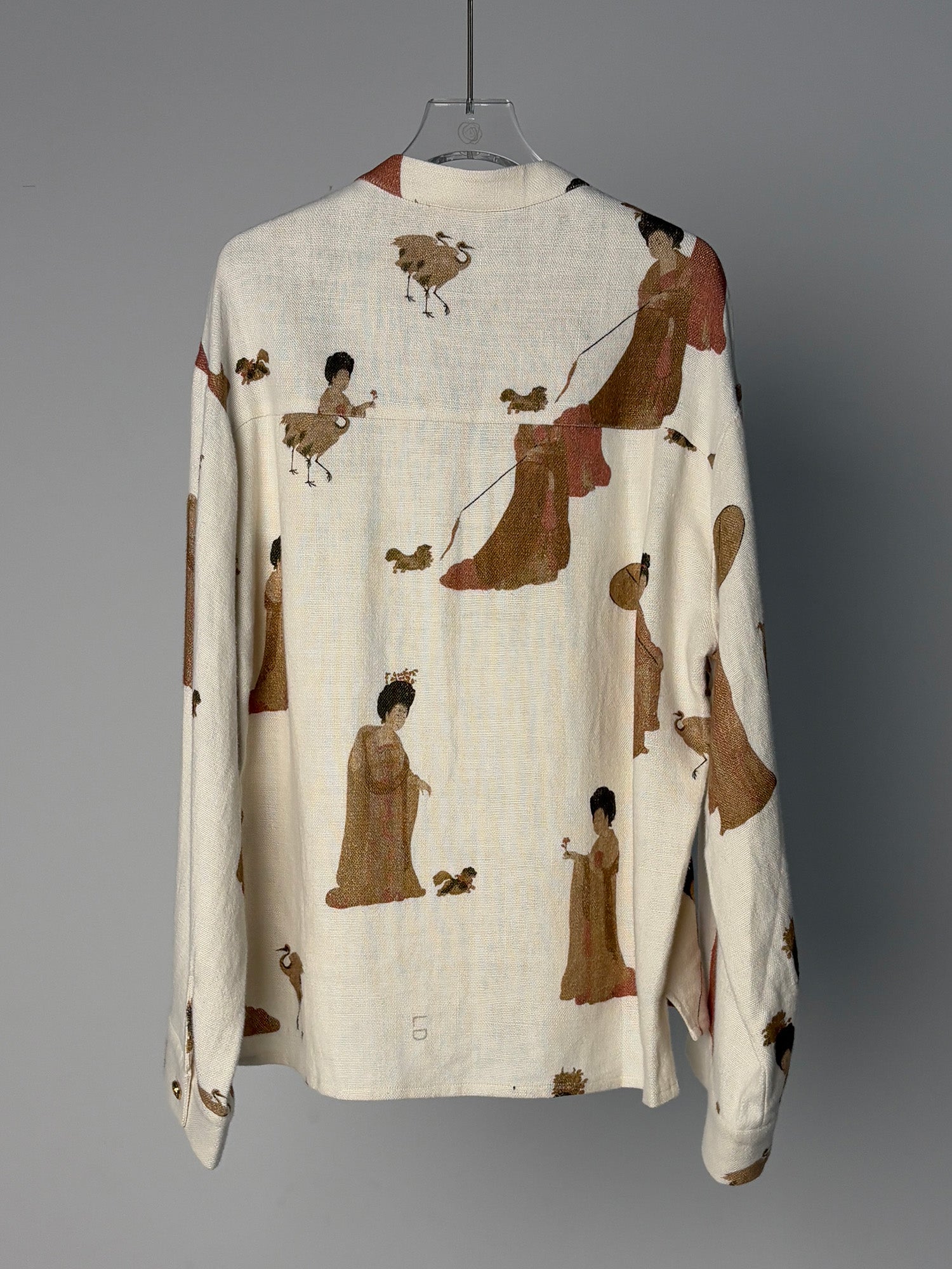 LABELDEL 25SS簪花仕女图白麻印花长袖衬衫白底图2