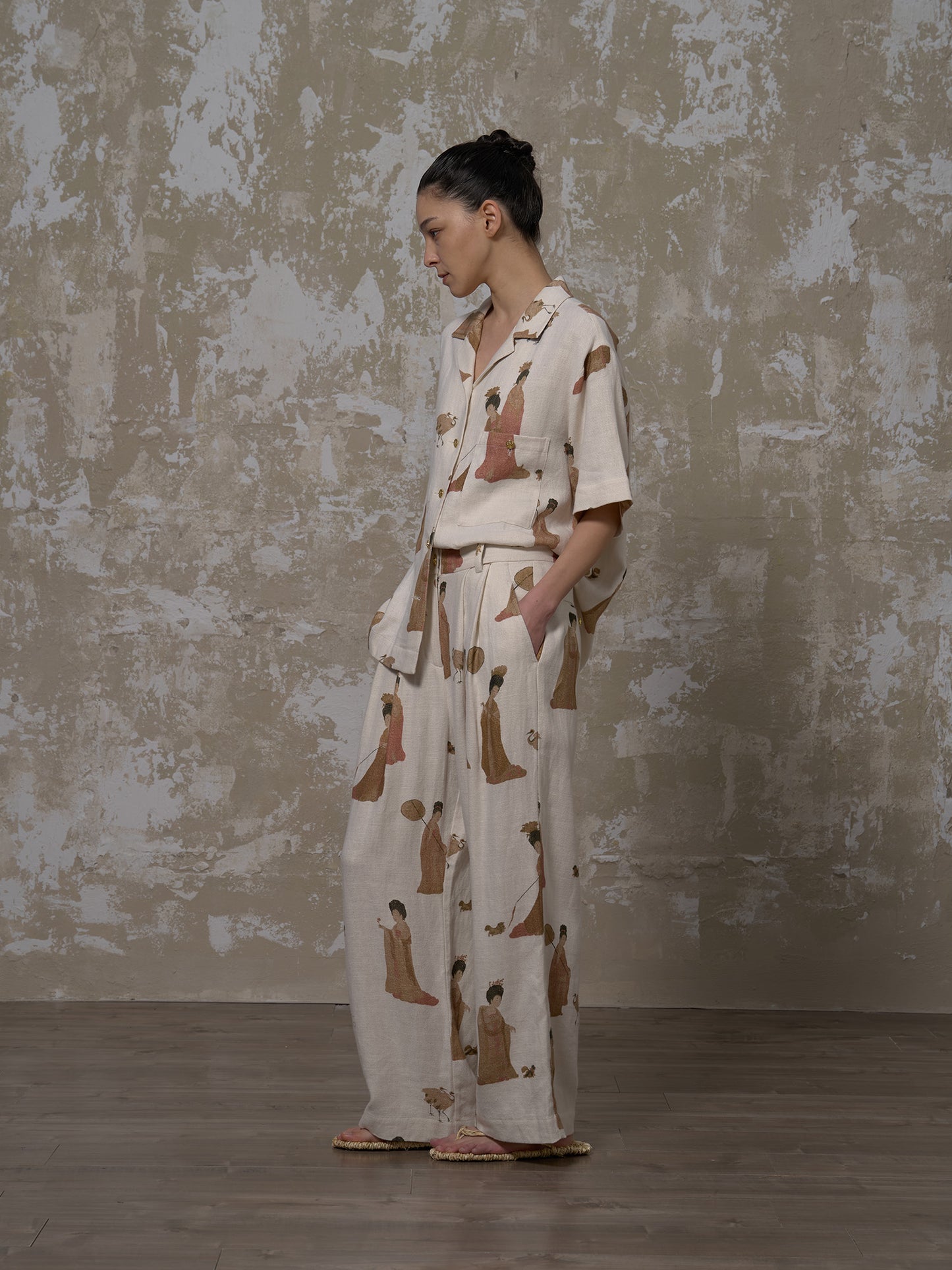 LABELDEL 25SS簪花仕女图白麻印花短袖衬衫2