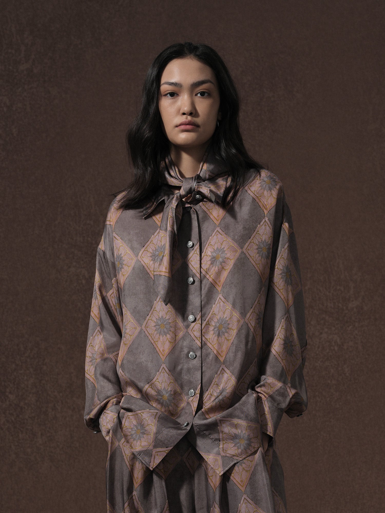 唐纹印花铜氨衬衫0